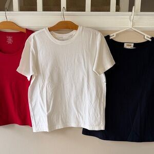 Bundle of 3 tops - L.L. Bean Red; L. Claiborne White & Talbots Navy